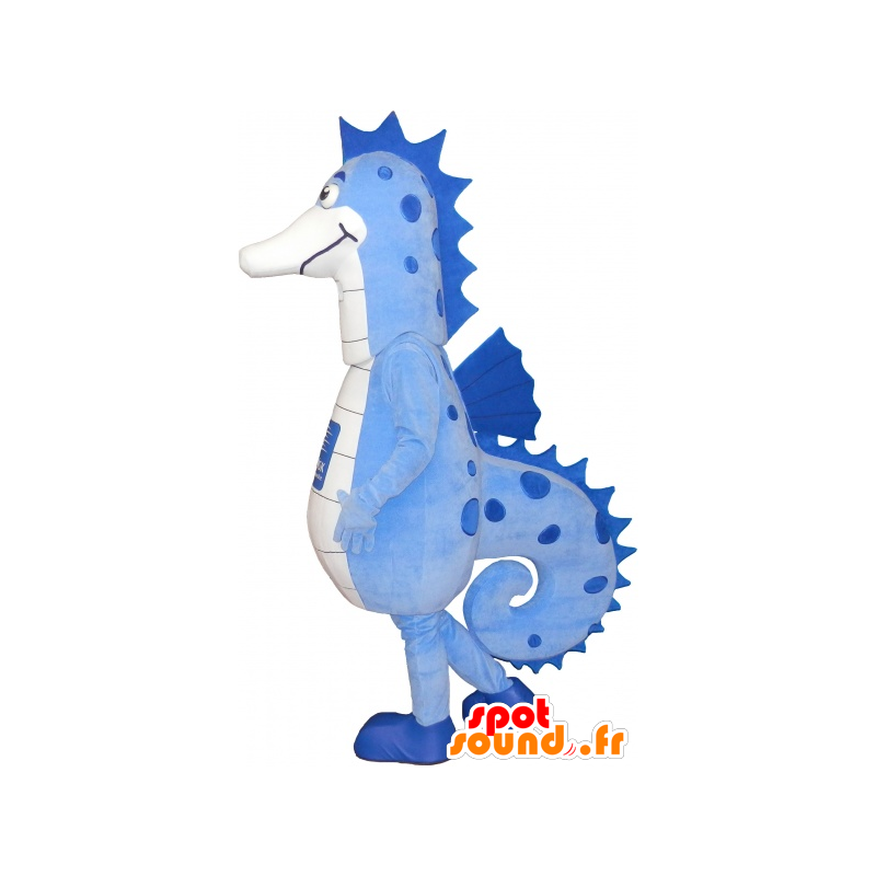 Mascot blue and white sea horse, very successful - MASFR032551 - Mascots hippopotamus