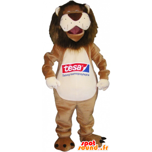 Beige løve maskot og veldig morsomt hvit - MASFR032554 - Lion Maskoter