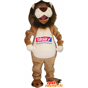 Mascote do leão bege e branco muito engraçado - MASFR032554 - Mascotes leão