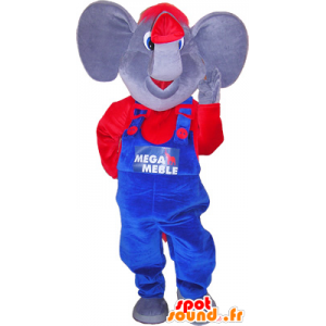 Mascota del elefante con un traje rojo y azul - MASFR032558 - Mascotas de elefante