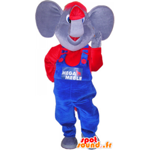 Mascotte d'éléphant avec une tenue bleue et rouge - MASFR032558 - Mascottes Elephant