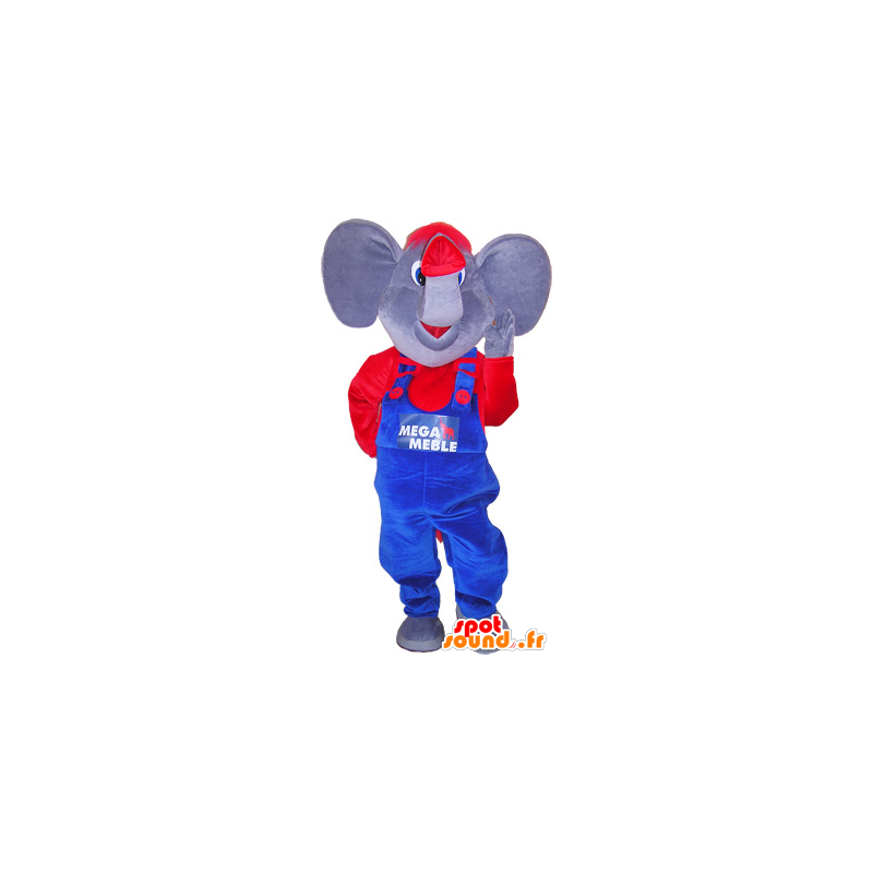 Elefantti maskotti sininen mekko ja punainen - MASFR032558 - Elephant Mascot