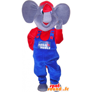 Mascotte elefante con un rosso e blu - MASFR032558 - Mascotte elefante