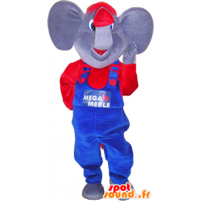 Elefantmaskot med en blå och röd outfit - Spotsound maskot