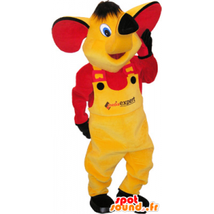 Giallo mascotte elefante con un vestito giallo e rosso - MASFR032560 - Mascotte elefante