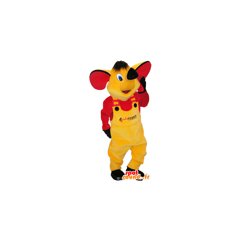 Giallo mascotte elefante con un vestito giallo e rosso - MASFR032560 - Mascotte elefante