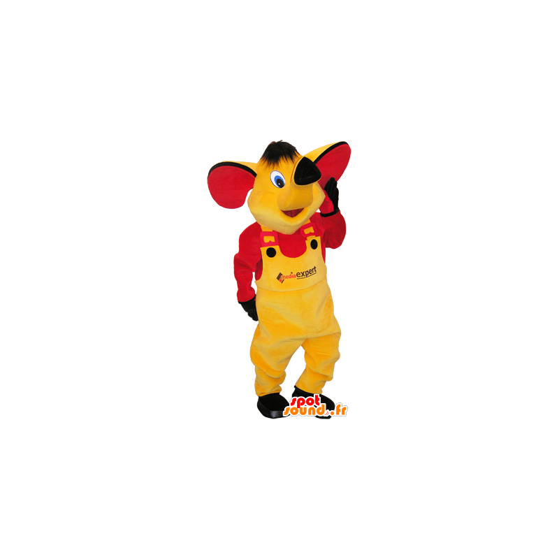 Yellow elephant mascot with a yellow and red dress - MASFR032560 - Elephant mascots
