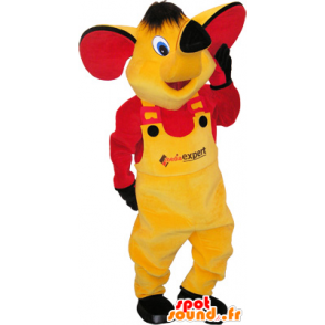 Mascotte d'éléphant jaune avec une tenue jaune et rouge - MASFR032560 - Mascottes Elephant