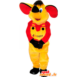 Yellow elephant mascot with a yellow and red dress - MASFR032560 - Elephant mascots