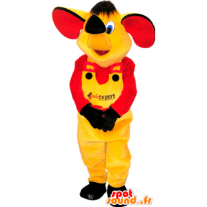 Gul elefantmaskot med en gul och röd outfit - Spotsound maskot