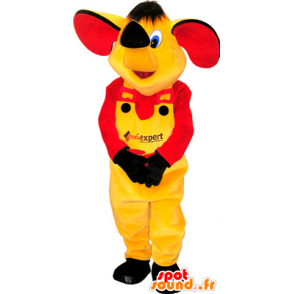 Mascotte d'éléphant jaune avec une tenue jaune et rouge - MASFR032560 - Mascottes Elephant