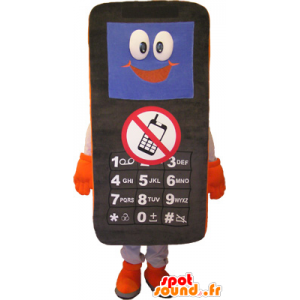 Black cell phone mascot, white and orange - MASFR032562 - Mascottes de téléphone