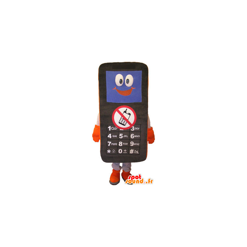 Black cell phone mascot, white and orange - MASFR032562 - Mascottes de téléphone