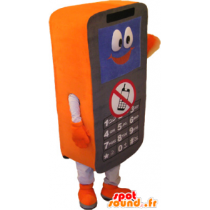 Black cell phone mascot, white and orange - MASFR032562 - Mascottes de téléphone