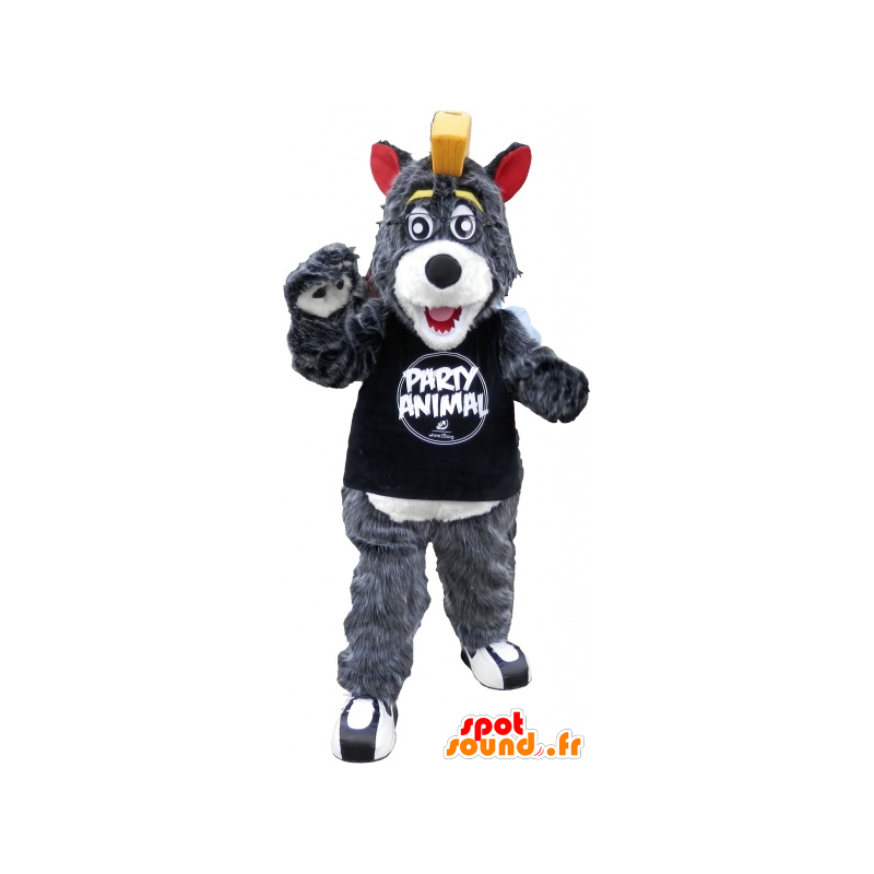 Wholesale mascot gray and white bear with a yellow crest - MASFR032563 - Bear mascot