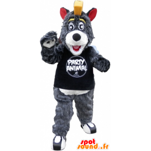 Wholesale mascot gray and white bear with a yellow crest - MASFR032563 - Bear mascot
