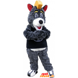 Wholesale mascot gray and white bear with a yellow crest - MASFR032563 - Bear mascot