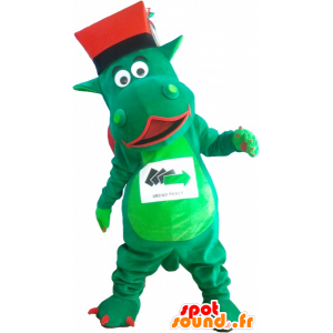 Gigante de la mascota del dinosaurio verde con un sombrero - MASFR032565 - Dinosaurio de mascotas