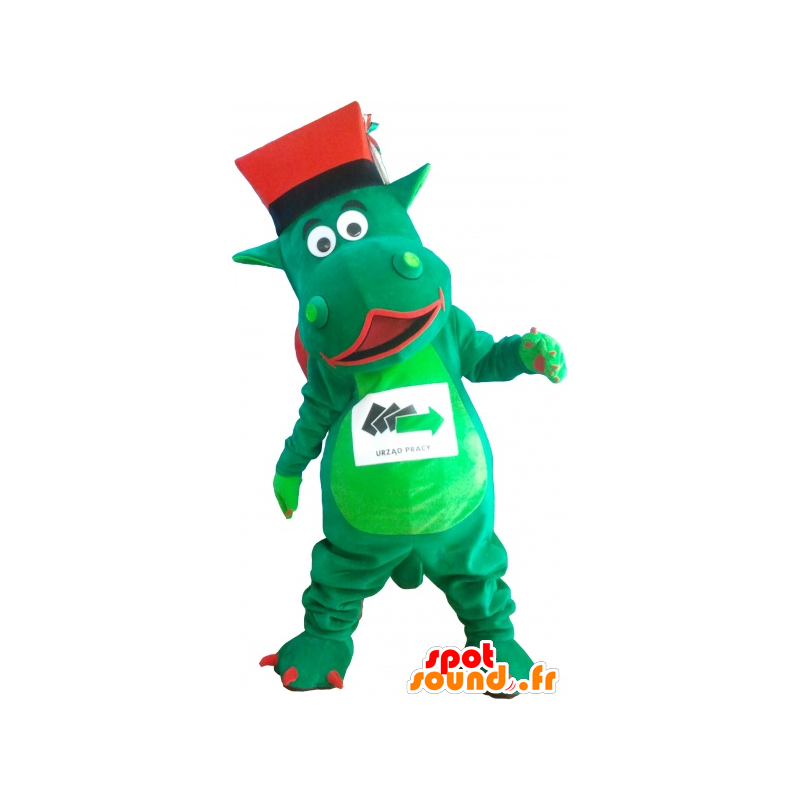 Gigante de la mascota del dinosaurio verde con un sombrero - MASFR032565 - Dinosaurio de mascotas