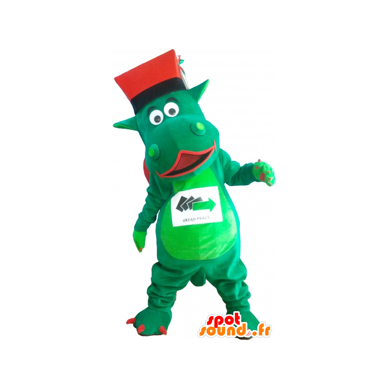 Giganten grønn dinosaur maskot med en lue - MASFR032565 - Dinosaur Mascot