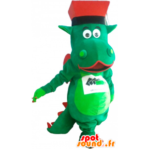 Giant green dinosaur mascot with a hat - MASFR032565 - Mascots dinosaur