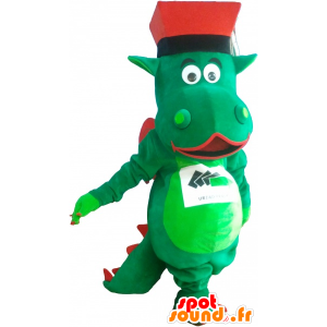 Gigante mascote dinossauro verde com um chapéu - MASFR032565 - Mascot Dinosaur