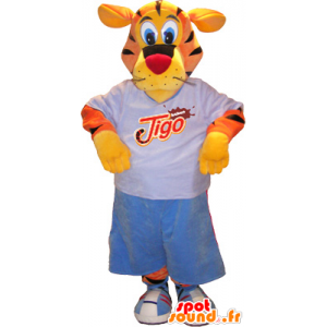 Mascotte de tigre, orange, jaune, noir avec tenue sportive - MASFR032566 - Mascotte sportives