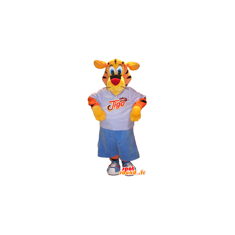 Mascota del tigre, naranja, amarillo, negro, con ropa deportiva - MASFR032566 - Mascota de deportes