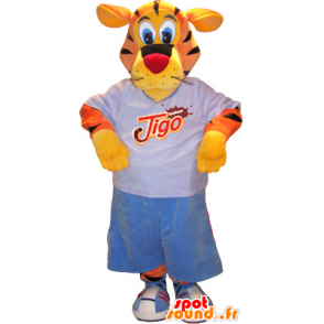 Mascotte de tigre, orange, jaune, noir avec tenue sportive - MASFR032566 - Mascotte sportives