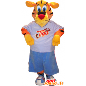 Tiger mascot, orange, yellow, black with sports gear - MASFR032566 - Sports mascot