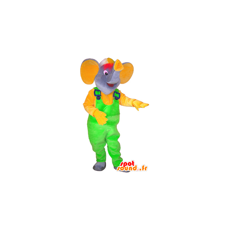 Mascot elefante gris con un neón mono verde - MASFR032569 - Mascotas de elefante