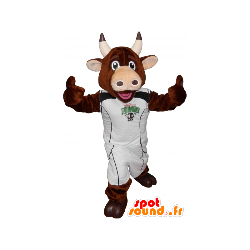 Brown cow mascot with a sporty outfit - MASFR032570 - Sports mascot