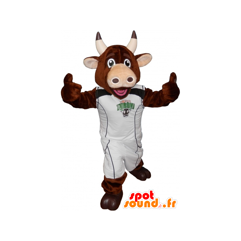 Mascotte mucca marrone con un abito sportivo - MASFR032570 - Mascotte sport