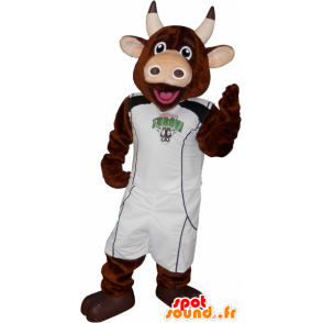 Vaca mascota de color marrón con un traje deportivo - MASFR032570 - Mascota de deportes