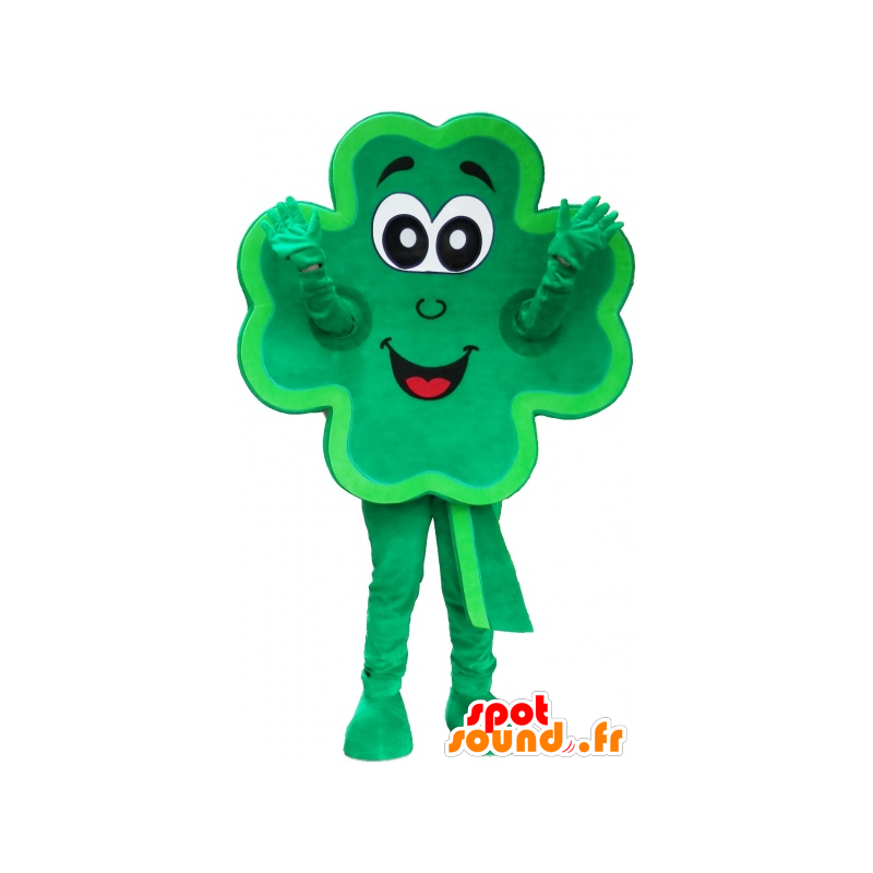 Grøn 4-kløver maskot, smilende - Spotsound maskot