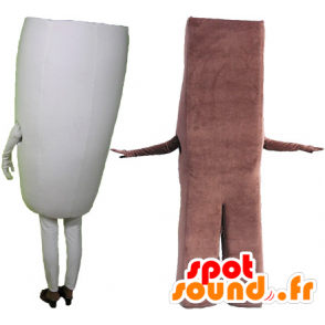 Chocoladereep en een grote daling van melk, 2 mascots - MASFR032572 - Fast Food Mascottes