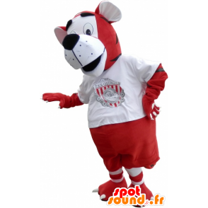 Mascota del tigre en rojo deportivo y ropa blanca - MASFR032574 - Mascota de deportes