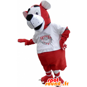 Tiger Mascot roupa vermelha e branca desportiva - MASFR032574 - mascote esportes