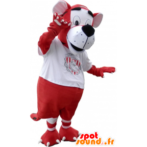 Mascota del tigre en rojo deportivo y ropa blanca - MASFR032574 - Mascota de deportes