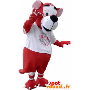 Tiger maskot i rød og hvid sportstøj - Spotsound maskot