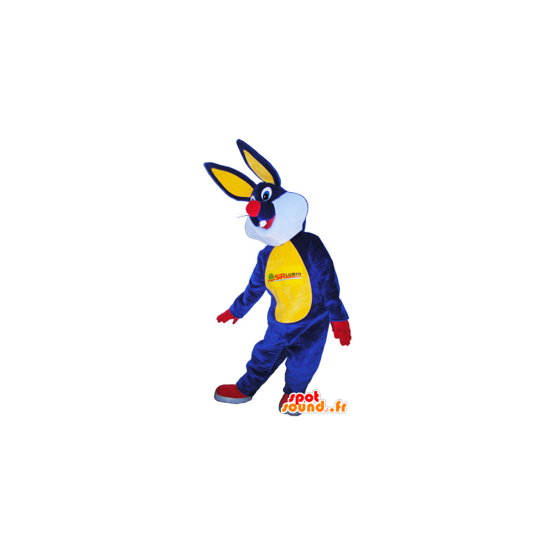 Plush rabbit mascot blue and yellow - MASFR032575 - Rabbit mascot