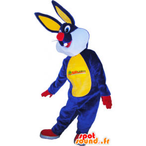 Plush rabbit mascot blue and yellow - MASFR032575 - Rabbit mascot
