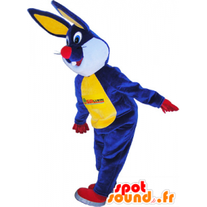 Plush rabbit mascot blue and yellow - MASFR032575 - Rabbit mascot