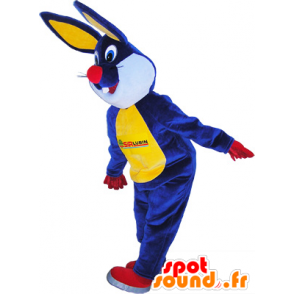 Plush rabbit mascot blue and yellow - MASFR032575 - Rabbit mascot