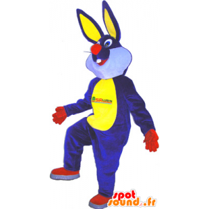 Plush rabbit mascot blue and yellow - MASFR032575 - Rabbit mascot