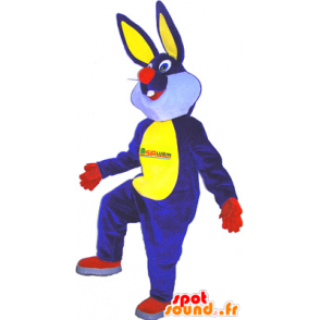 Plush rabbit mascot blue and yellow - MASFR032575 - Rabbit mascot