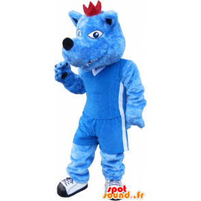 Blauwe en witte hond mascotte. blauw dier mascotte - MASFR032576 - Dog Mascottes