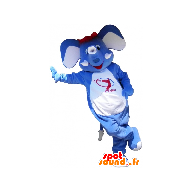 Blue elephant mascot with red hair - MASFR032578 - Elephant mascots