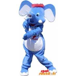 Blå elefantmaskot med rött hår - Spotsound maskot