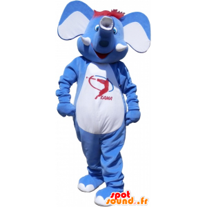 Blå elefant maskot med rødt hår - MASFR032578 - Elephant Mascot